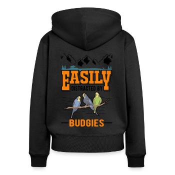 Facilement distrait par les perruches Budgerigar - Sweat à capuche zippé Premium bio Femme - noir - Dos - Julia (174cm)