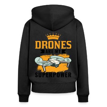 Les drones sont mon pilote de drone super-puissant - Sweat à capuche zippé Premium bio Femme - noir - Dos - Julia (174cm)