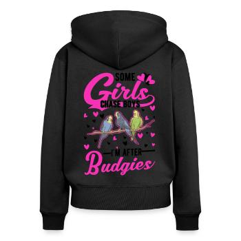 Wellensittich Mädchen Welli Sittich - Frauen Premium Bio Zip Hoodie - Schwarz - Hinten - Julia (174cm)