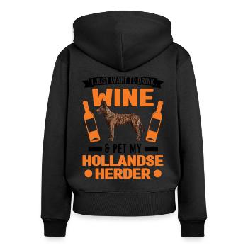 Hollandse Herder und Wein - Frauen Premium Bio Zip Hoodie - Schwarz - Hinten - Julia (174cm)