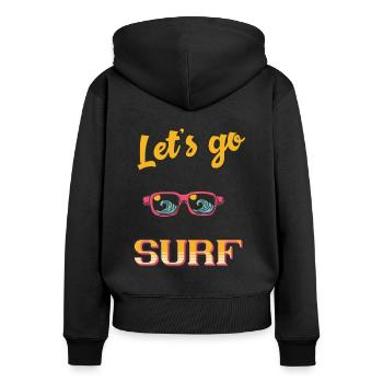 Surfen - Frauen Premium Bio Zip Hoodie - Schwarz - Hinten - Julia (174cm)