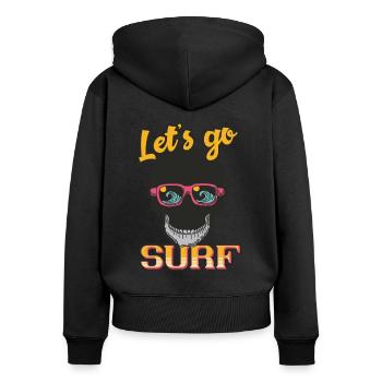 Surfen - Frauen Premium Bio Zip Hoodie - Schwarz - Hinten - Julia (174cm)