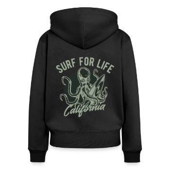 Surfen - Frauen Premium Bio Zip Hoodie - Schwarz - Hinten - Julia (174cm)