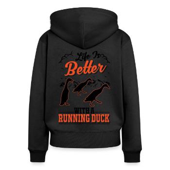 Life is better with a Running Duck Laufente - Women's Premium Organic Zip Hoodie - black - Back - Julia (174cm)