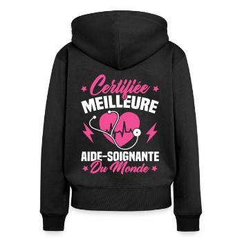 Certifiée meilleure aide-soignante du monde - Sweat à capuche zippé Premium bio Femme - noir - Dos - Julia (174cm)