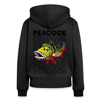 Peacock Bass 80's Monster Fischhüter - Frauen Premium Bio Zip Hoodie - Schwarz - Hinten - Julia (174cm)