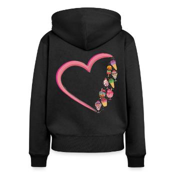 Ice Cream Heart Cone Popsicle - Frauen Premium Bio Zip Hoodie - Schwarz - Hinten - Julia (174cm)