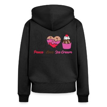 Cône de crème glacée Peace Love Ice - Sweat à capuche zippé Premium bio Femme - noir - Dos - Julia (174cm)
