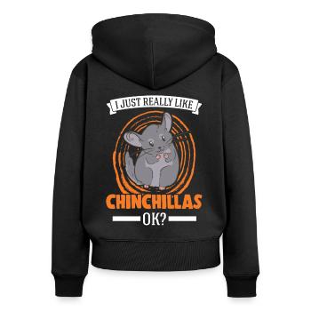 I just really like Chinchillas, ok - Frauen Premium Bio Zip Hoodie - Schwarz - Hinten - Julia (174cm)