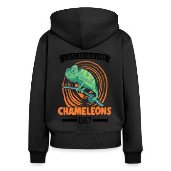 J’aime vraiment Chameleons, ok Chameleon - Sweat à capuche zippé Premium bio Femme - noir - Dos - Julia (174cm)