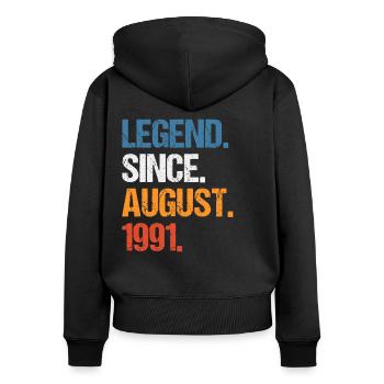 Légende depuis août 1991 Anniversaire - Sweat à capuche zippé Premium bio Femme - noir - Dos - Julia (174cm)