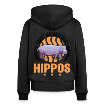 Easily distracted by Hippos Hippo Hippo Hippo - Women's Premium Organic Zip Hoodie - black - Back - Julia (174cm)