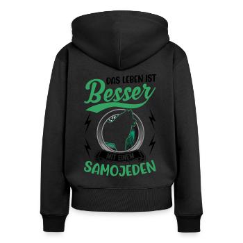 Das Leben ist besser mit einem Samojeden - Frauen Premium Bio Zip Hoodie - Schwarz - Hinten - Julia (174cm)