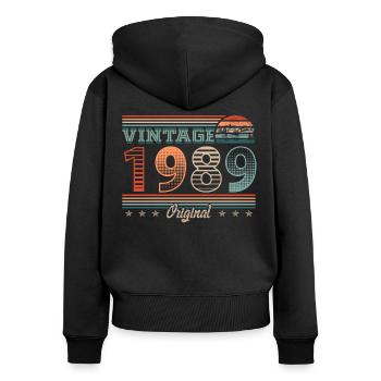 Millésime 1989 Année de naissance 1989 Anniversaire Hommes - Sweat à capuche zippé Premium bio Femme - noir - Dos - Julia (174cm)