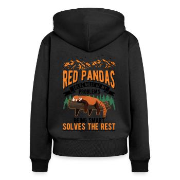 Panda Rouge Cadeau Chat Ours - Sweat à capuche zippé Premium bio Femme - noir - Dos - Julia (174cm)