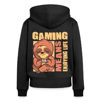Jouer signifie profiter de la vie Nerd Gamer Jeu vidéo - Sweat à capuche zippé Premium bio Femme - noir - Dos - Julia (174cm)