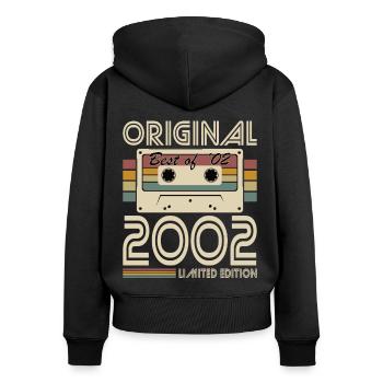 20ème anniversaire millésime 2002 Original Best of 2002 - Sweat à capuche zippé Premium bio Femme - noir - Dos - Julia (174cm)