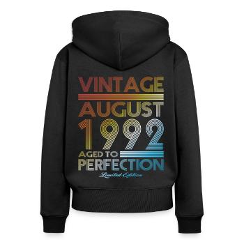 30. Geburtstag Jahrgang 1992 August 1992 - Frauen Premium Bio Zip Hoodie - Schwarz - Hinten - Julia (174cm)