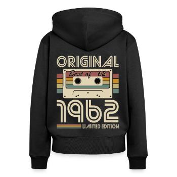 60. Geburtstag Jahrgang 1962 Original Best of 1962 - Frauen Premium Bio Zip Hoodie - Schwarz - Hinten - Julia (174cm)