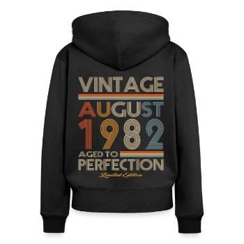 40e anniversaire né en 1982 août 1982 - Sweat à capuche zippé Premium bio Femme - noir - Dos - Julia (174cm)