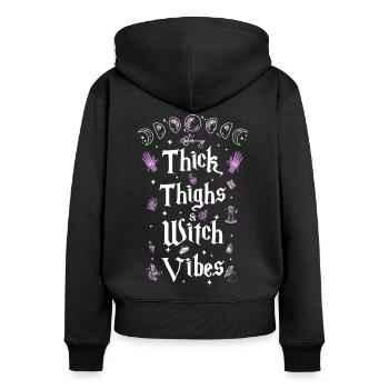 Thick Thighs Witch Vibes Halloween Kostüm Hexe - Frauen Premium Bio Zip Hoodie - Schwarz - Hinten - Julia (174cm)