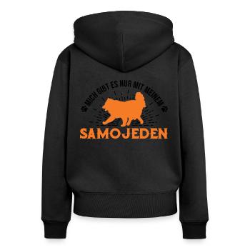 Mich gibt es nur mit meinem Samojeden - Frauen Premium Bio Zip Hoodie - Schwarz - Hinten - Julia (174cm)