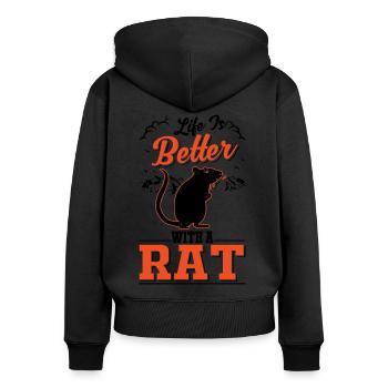 Life is better with a Rat Hausratte Geschenk Ratte - Frauen Premium Bio Zip Hoodie - Schwarz - Hinten - Julia (174cm)
