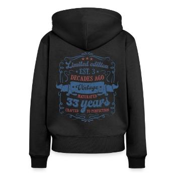 Vintage Legendary - Aged perfectly 33. Geburtstag - Frauen Premium Bio Zip Hoodie - Schwarz - Hinten - Julia (174cm)