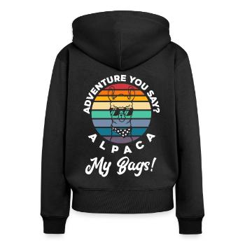 Alpaka - Frauen Premium Bio Zip Hoodie - Schwarz - Hinten - Julia (174cm)