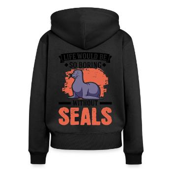 Seal Cadeau Phoque Lion de Mer - Sweat à capuche zippé Premium bio Femme - noir - Dos - Julia (174cm)