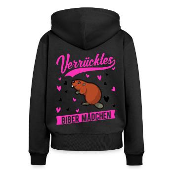 Verrücktes Biber Mädchen - Frauen Premium Bio Zip Hoodie - Schwarz - Hinten - Julia (174cm)