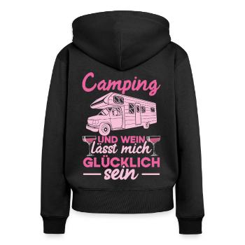 Camping Und Wein Lässt Mich Glücklich Sein Frauen - Frauen Premium Bio Zip Hoodie - Schwarz - Hinten - Julia (174cm)