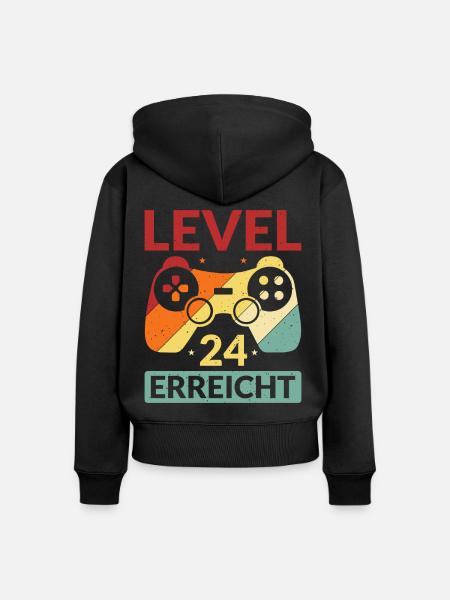 Level 24 Erreicht Gamer - Frauen Premium Bio Zip Hoodie - Schwarz