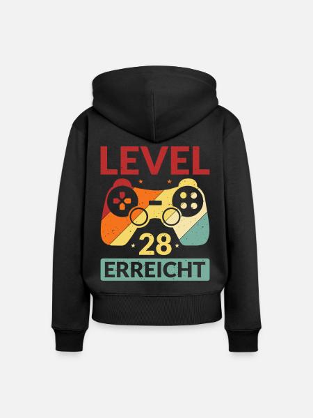 Level 28 Erreicht Gamer - Frauen Premium Bio Zip Hoodie - Schwarz