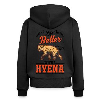 Life is better with a Hyena Erdwolf Hyäne - Frauen Premium Bio Zip Hoodie - Schwarz - Hinten - Julia (174cm)