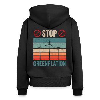 Greenflation Stop Green Inflation Énergie - Sweat à capuche zippé Premium bio Femme - noir - Dos - Julia (174cm)
