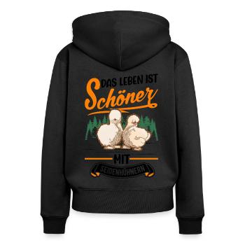 Das Leben ist schöner mit Seidenhühnern - Frauen Premium Bio Zip Hoodie - Schwarz - Hinten - Julia (174cm)