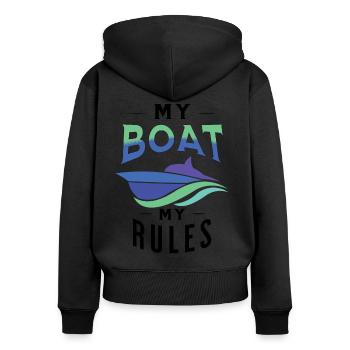 My boat my rules funny T-shirt motorboat - Women's Premium Organic Zip Hoodie - black - Back - Julia (174cm)