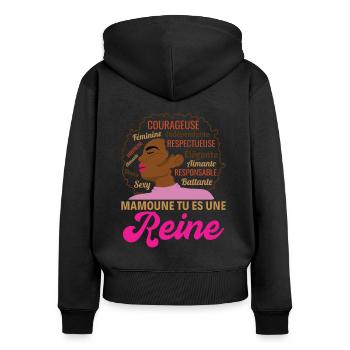 Cadeau mamoune femme afro reine africaine - Sweat à capuche zippé Premium bio Femme - noir - Dos - Julia (174cm)