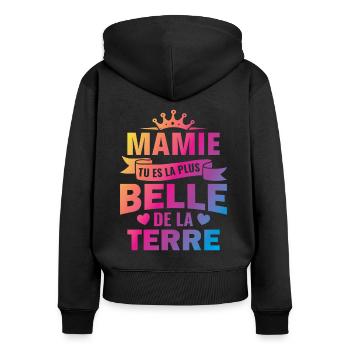 mamie tu es la plus belle de la terre - Sweat à capuche zippé Premium bio Femme - noir - Dos - Julia (174cm)
