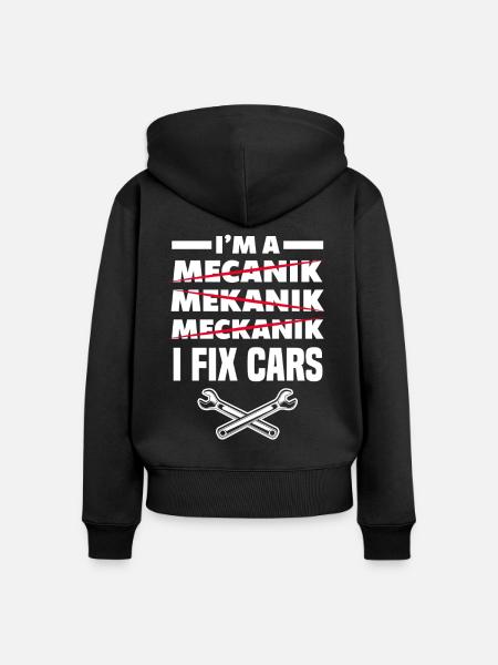 Automechaniker Spruch - Frauen Premium Bio Zip Hoodie - Schwarz