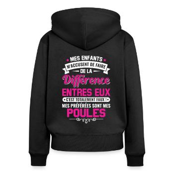 humour fête des mères maman propriétaire poules - Sweat à capuche zippé Premium bio Femme - noir - Dos - Julia (174cm)