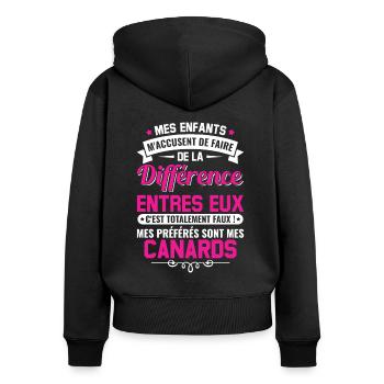 humour fête des mères maman propriétaire canards - Sweat à capuche zippé Premium bio Femme - noir - Dos - Julia (174cm)