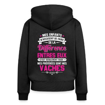humour fête des mères maman propriétaire vaches - Sweat à capuche zippé Premium bio Femme - noir - Dos - Julia (174cm)