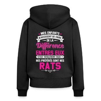 humour fête des mères maman propriétaire rats - Sweat à capuche zippé Premium bio Femme - noir - Dos - Julia (174cm)