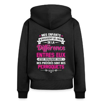 humour fête des mères propriétaire perroquets - Sweat à capuche zippé Premium bio Femme - noir - Dos - Julia (174cm)