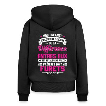 humour fête des mères maman propriétaire furets - Sweat à capuche zippé Premium bio Femme - noir - Dos - Julia (174cm)