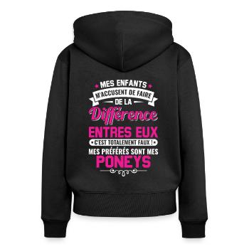 humour fête des mères maman propriétaire poneys - Sweat à capuche zippé Premium bio Femme - noir - Dos - Julia (174cm)