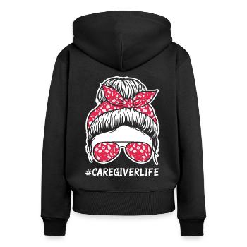 Vie de soignant - Sweat à capuche zippé Premium bio Femme - noir - Dos - Julia (174cm)