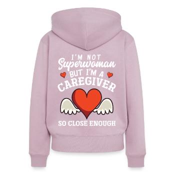 Super-héroïne soignante - Sweat à capuche zippé Premium bio Femme - rose poudré - Dos - Julia (174cm)